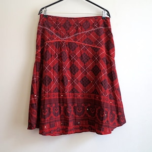 Red Black Patterned Skirt A Line Midi Skirt Sequined Red Skirt Large Size Skirt Party Skirt Valentines Day Skirt