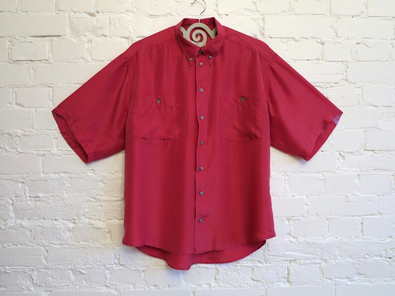 Fuchsia Pink Mens Slouchy Shirt Mens Silk Shirt Short Sleeves Etsy