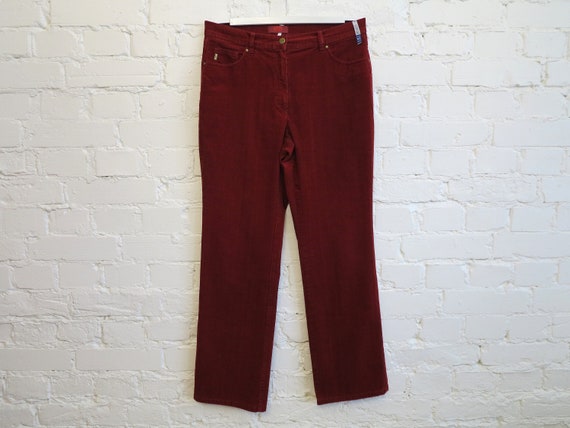 Womens Red Corduroy Pants Stright Leg Stretchy Cotton… - Gem