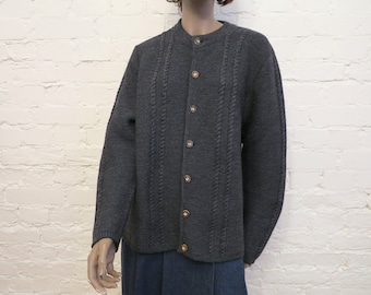Vintage Dark Grey Wool Jacket Mens Dirndl Jacket Knitted Trachten Blazer Oktoberfest Suit Jacket Folk Jacket Large Size