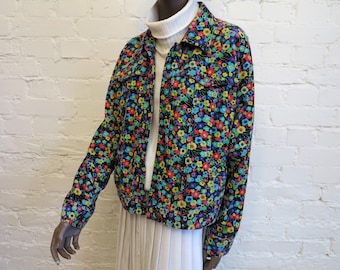 Blazer fleuri en velours côtelé vintage - Imprimé multicolore, grande femme