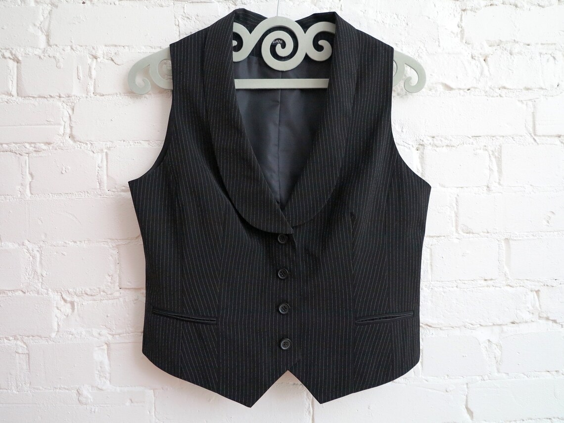 Womens Black Striped Vest Womens Steampunk Vest Edwardian Etsy