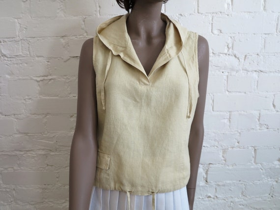 Light Mustard Yellow Linen Blouse Sleeveless Line… - image 1