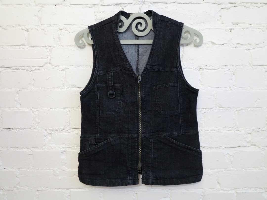 Black Dark Grey Womens Vest Gray Denim Vest Fitted Denim Vest Womens