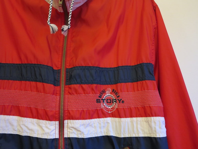Vintage Windbreaker Colorblock Navy Red White Jacket Hipster Jacket Mens Marine Windbreaker Lightweight Parka Sport Jacket Large Size