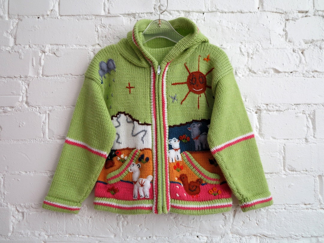 Salad Green Kids Jacket Kids Cardigan Hooded Jacked Zipped Etsy
