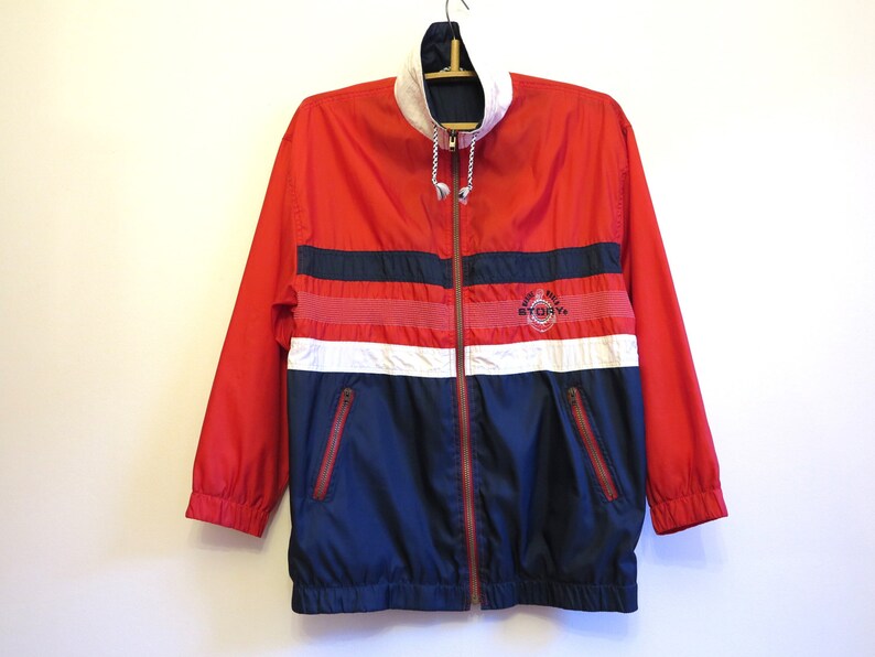 Vintage Windbreaker Colorblock Navy Red White Jacket Hipster Jacket Mens Marine Windbreaker Lightweight Parka Sport Jacket Large Size