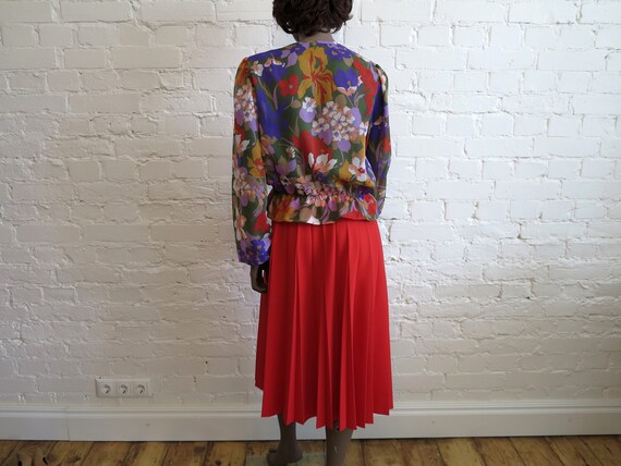 Vintage 70s Multicolor Chiffon Blouse Floral Prin… - image 4