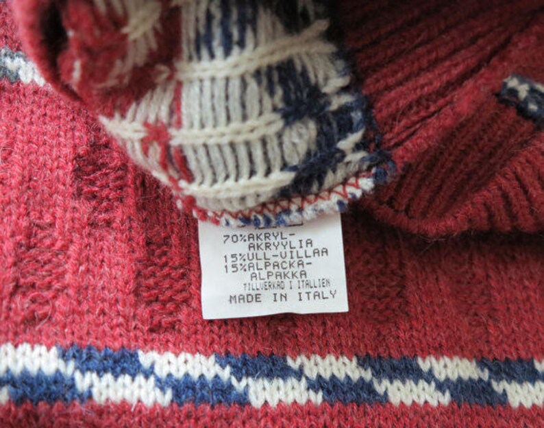 Wine Red Knitted Mens Sweater Wool Alpaca Warm Winter Pullover Top Jumper Italian Classics Large to Extra Large Size