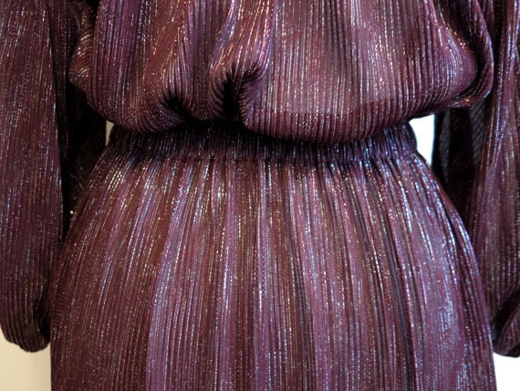 Vintage 1970s Wine Red Burgundy Dress Metallic Kn… - image 5