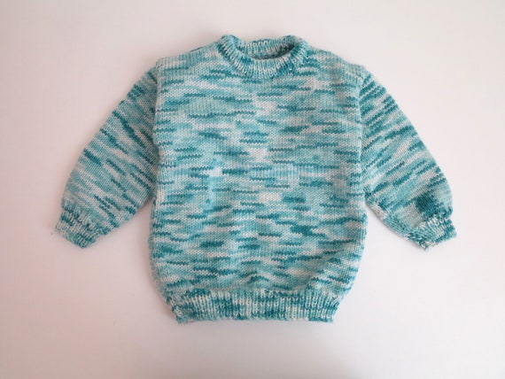 Turquoise White Speckled Toddlers Sweater Kids sw… - image 1