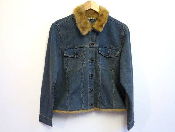 blue denim jacket with fur