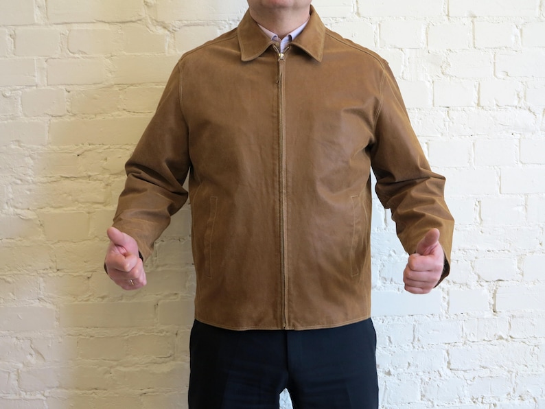 Camel Brown Leather Coat Vintage 90 S Men Jacket Mens Large Size