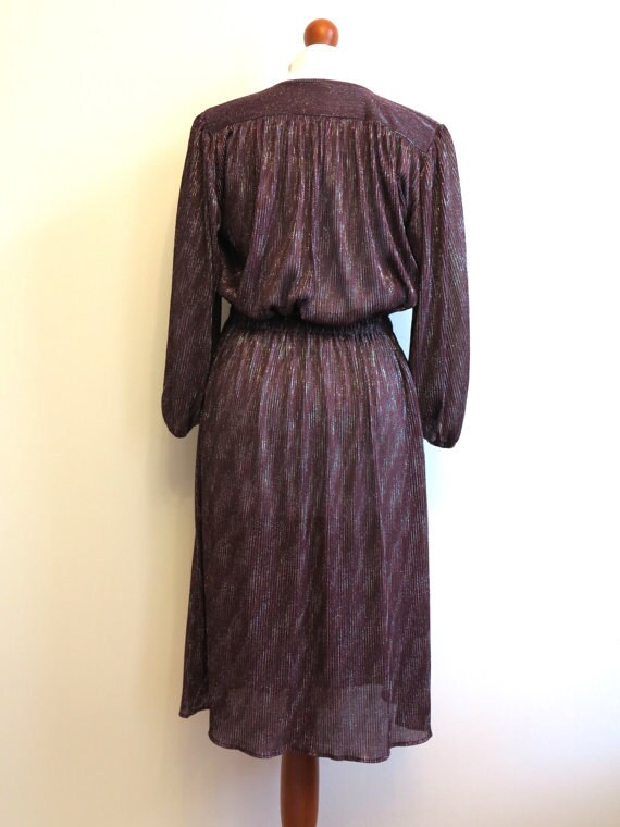 Vintage 1970s Wine Red Burgundy Dress Metallic Kn… - image 4