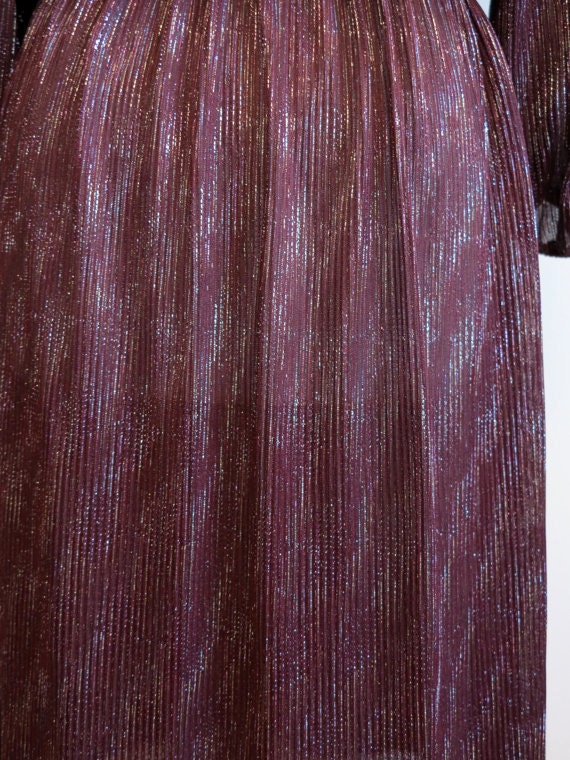 Vintage 1970s Wine Red Burgundy Dress Metallic Kn… - image 3