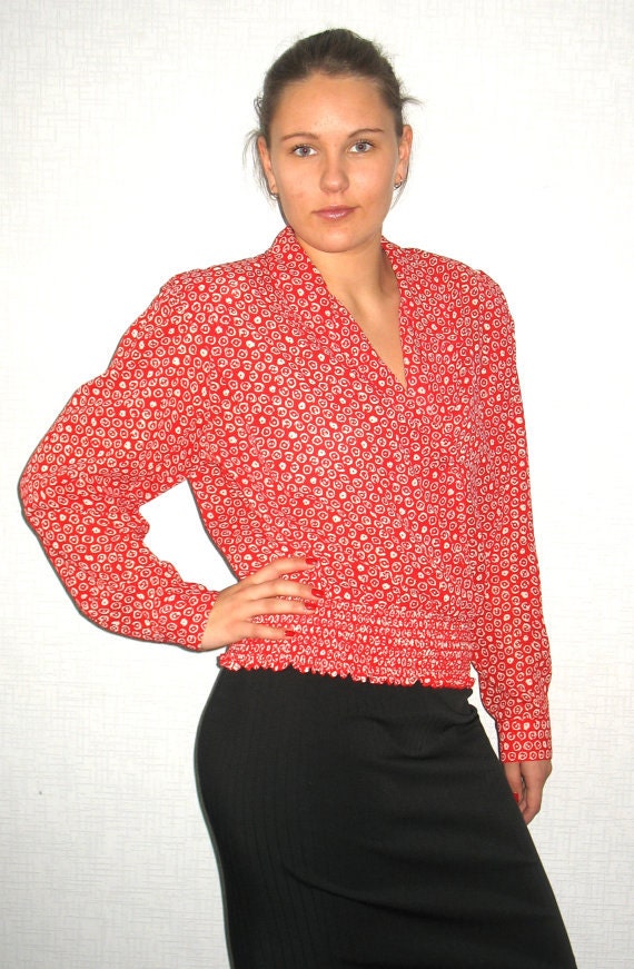  Red and White Polka Dots Blouses for Women V Neck Casual Tshirt  Tops : Sports & Outdoors