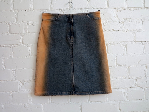 Blue Denim Skirt Brown Colored Sides Denim Skirt K