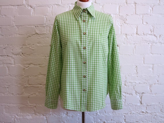 Lime Green White Plaid Womens Shirt Plaid Dirndl … - image 1