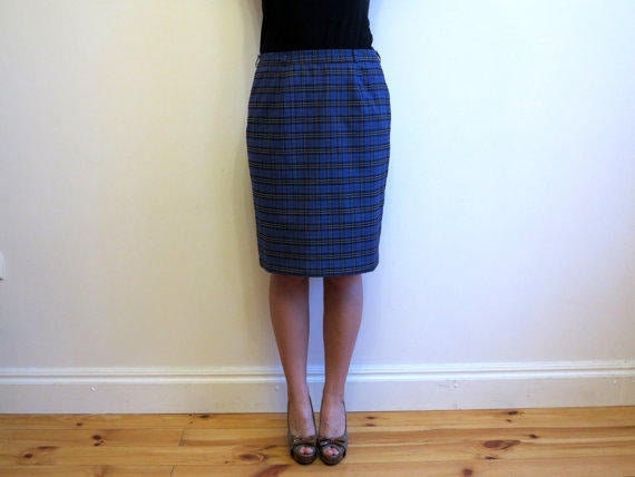 Royal blue plaid pencil clearance skirt