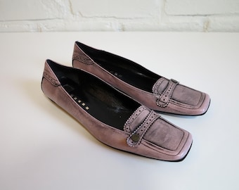 Vintage Italiaanse leren brogueloafers | Mauve retro platte schoenen, maat 41