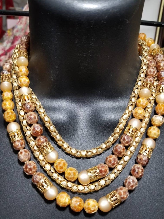 Multi stranded 4 beaded and gold plated chained n… - image 1