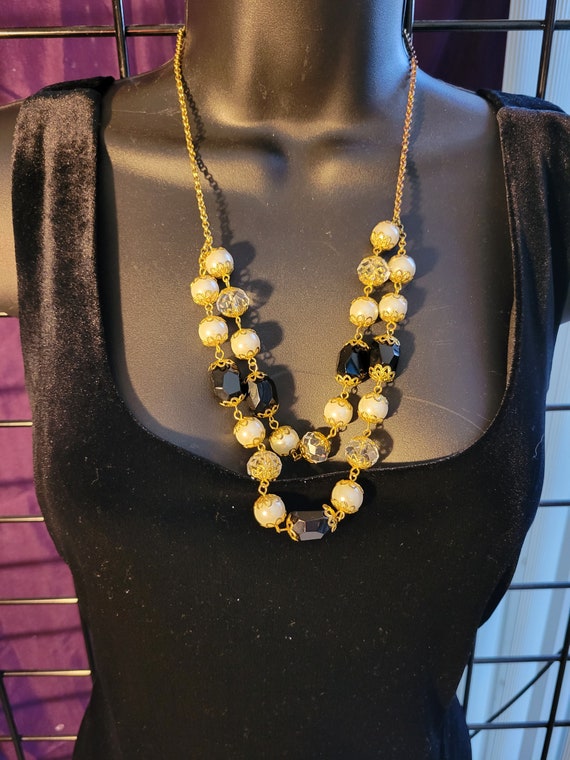 Black White and Gold necklace and earring set