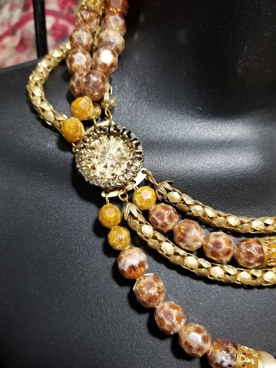 Multi stranded 4 beaded and gold plated chained n… - image 6