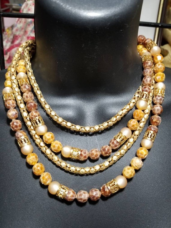 Multi stranded 4 beaded and gold plated chained n… - image 7