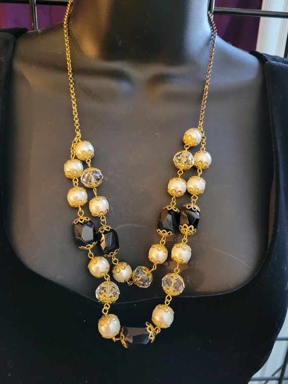 Black White and Gold necklace and earring set - image 3