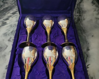 Set of 6 silver and brash tulip toasting glasses