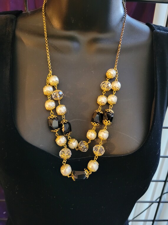 Black White and Gold necklace and earring set - image 4