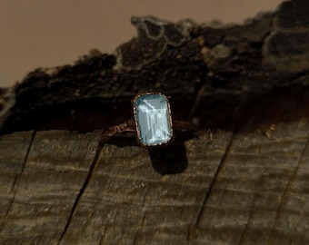 Aquamarine Ring US 6.5 • Faceted Aquamarine Crystal Ring • Boho Statement Gemstone Ring • Handmade Engagement Ring