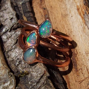 Raw Fire Opal Ring • Opal Copper Ring • Handmade Boho Opal Ring • Raw Crystal Ring • Unique Gemstone Ring for Women