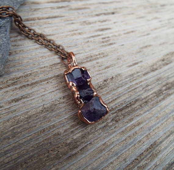 Amethyst Necklace • Raw Crystal Necklace • Copper Crystal Jewelry • Birthstone Amethyst • Handmade Crystal Necklace