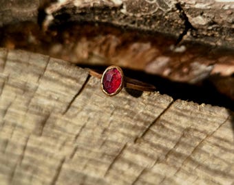 Tourmaline Ring US 7.25 • Pink Tourmaline Copper Ring • Boho Faceted Crystal Statement Ring • Handmade Gemstone Jewelry