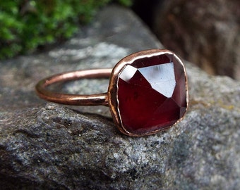 Garnet ring, garnet ring, US 5.5, engagement ring, copper ring, boho ring, crystal ring, raw crystal ring, electroformed, engagement, garnet