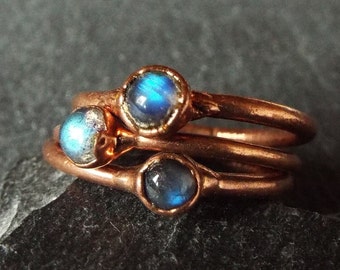 Labradorite Ring • Spectrolite Copper Ring • Raw Crystal Boho Ring • Handmade Crystal Gemstone Ring • Statement Ring