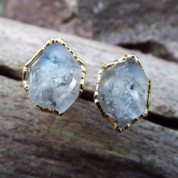 Herkimer Diamond Stud Oorbellen, Verguld, Crystal Stud Oorbellen, Herkimer Diamond, Gemstone Stud Oorbellen, Oorbellen, Electroformed, Goud, Boho