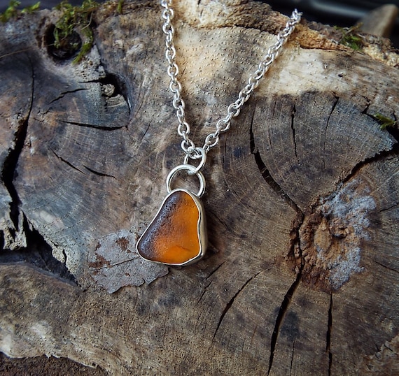 Dainty Sea Glass Necklace, Dainty Beach Glass Pendant, Silver Sea