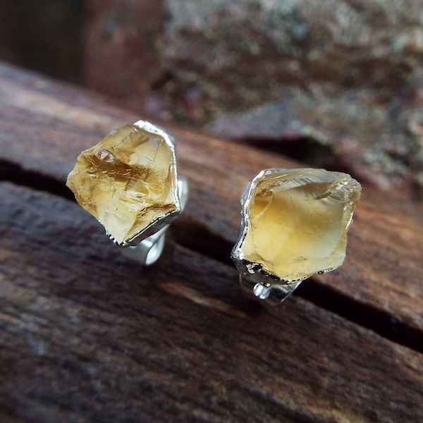 Citrinohrstecker, Silver plated, Kristallohrstecker, Citrine, Edelsteinohrstecker, Ohrringe, Statementohrringe, Electroformed, Gold, Boho