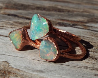 Opal ring, fire opal, gemstone ring, boulder opal, statement ring, copper ring, boho ring, raw crystal ring, crystal ring, bohemian