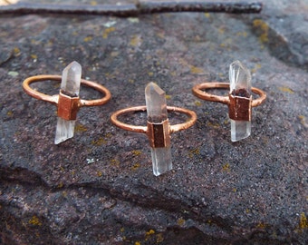 Rock crystal ring, rock crystal point, gemstone ring, crystal ring, boho ring, raw crystal ring, quartz ring, mountain crystal ring, copper ring