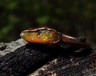 Opal ring, fire opal, US 8.25, gemstone ring, boulder opal, statement ring, copper ring, boho ring, raw crystal ring, crystal ring, bohemian