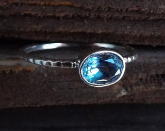 Topaz ring, November birthstone ring, Tiny topaz ring, Blue gemstone ring, Stacking ring, Engagement ring, Gift for her, Boho ring, Topaz