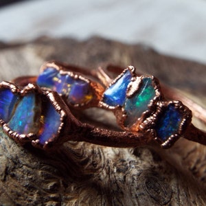 Opal ring, fire opal, opal jewelry, crystal ring, boulder opal, copper ring, boho ring, crystal ring, raw crystal ring, opal ring, fire opal