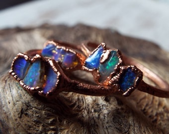 Opal ring, fire opal, opal jewelry, crystal ring, boulder opal, copper ring, boho ring, crystal ring, raw crystal ring, opal ring, fire opal