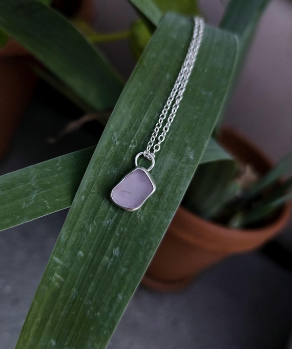 Dainty Sea Glass Necklace, Dainty Beach Glass Pendant, Silver Sea