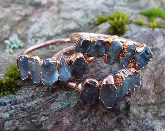 Aquamarine ring with aquamarine crystals, multistone ring, gemstone ring with aquamarines, copper ring, boho ring, crystal ring, healing stone ring