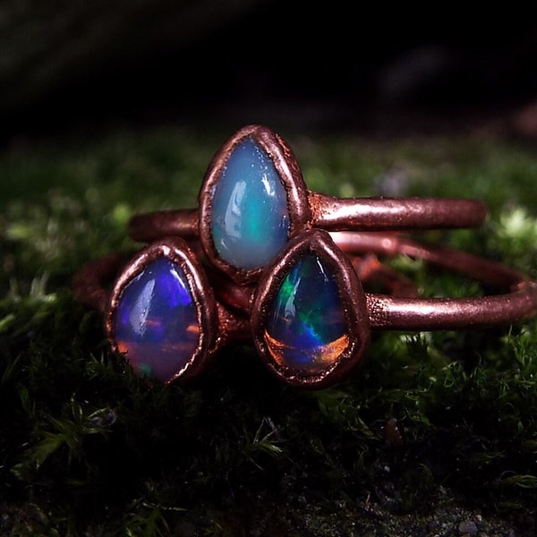 Opal ring, fire opal, gemstone ring, crystal ring, boulder opal, copper ring, boho ring, crystal ring, raw crystal ring, opal ring, fire opal