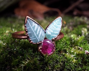 Emerald Ring US 6.5 • Emerald Leaf Copper Ring • Raw Crystal Gemstone Ring • Emerald Ring • Handmade Engagement Ring